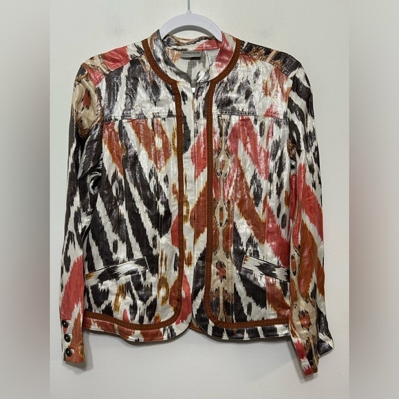 Chicos Art to Wear Linen Blend Metallic Watercolor Western Style Jacket - Picture 1 of 9